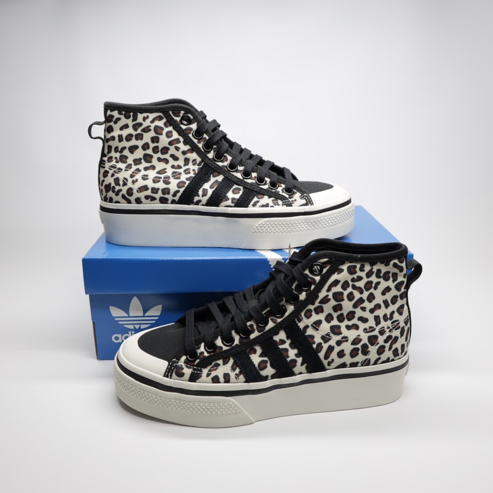 Adidas Originals Women's Nizza Platform Mid Shoes White/Black/Beige Size‎ 9 - Picture 8 of 9